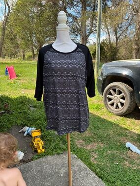 RUDE Black and Gray Patterned Raglan Sleeve Top